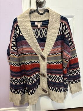 Chunky Knit Shawl Cardigan Sweater - Multicolor